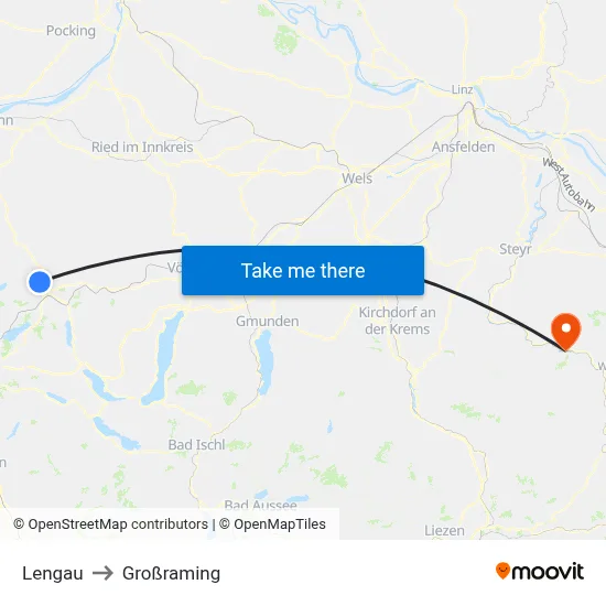 Lengau to Großraming map