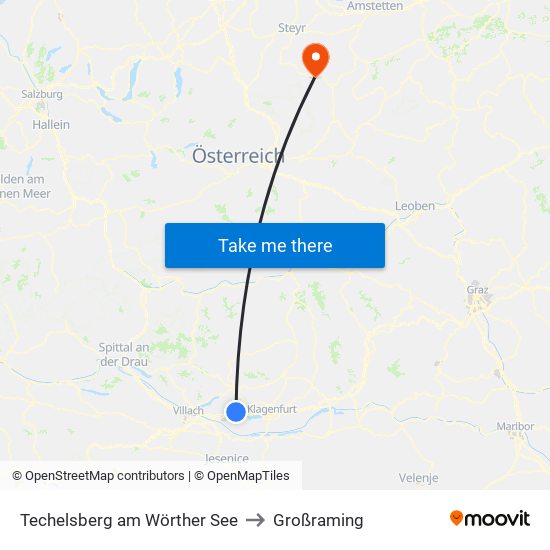Techelsberg am Wörther See to Großraming map