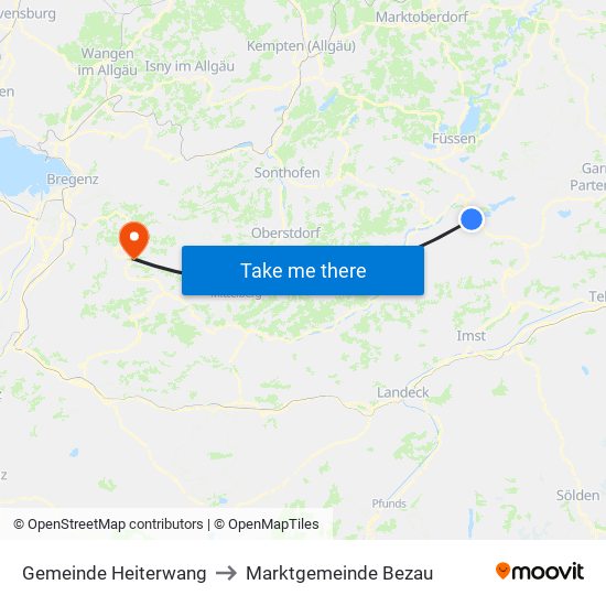 Gemeinde Heiterwang to Marktgemeinde Bezau map