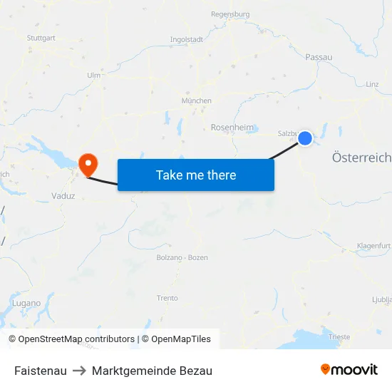 Faistenau to Marktgemeinde Bezau map