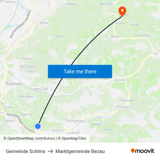 Gemeinde Schlins to Marktgemeinde Bezau map
