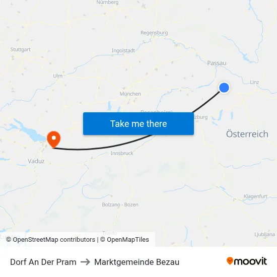 Dorf An Der Pram to Marktgemeinde Bezau map