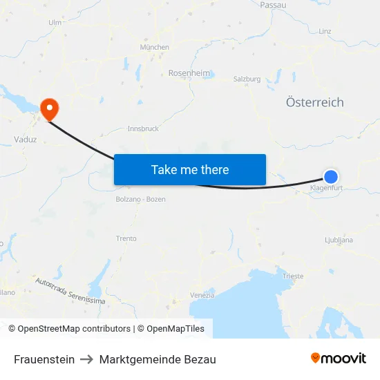 Frauenstein to Marktgemeinde Bezau map
