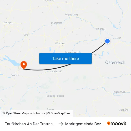 Taufkirchen An Der Trattnach to Marktgemeinde Bezau map