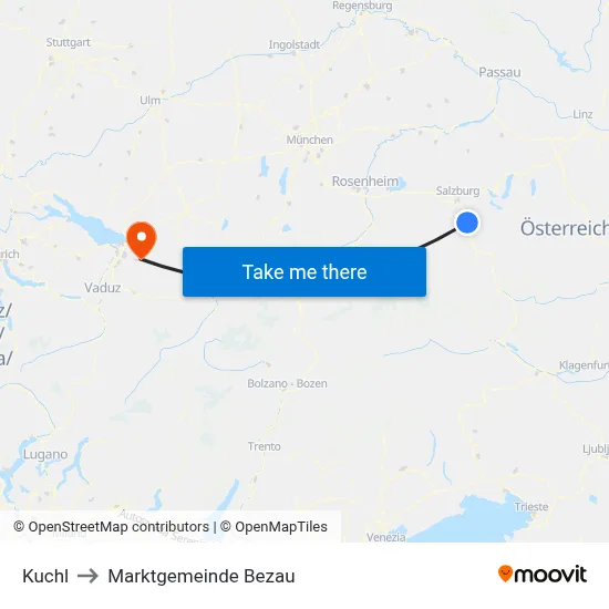 Kuchl to Marktgemeinde Bezau map