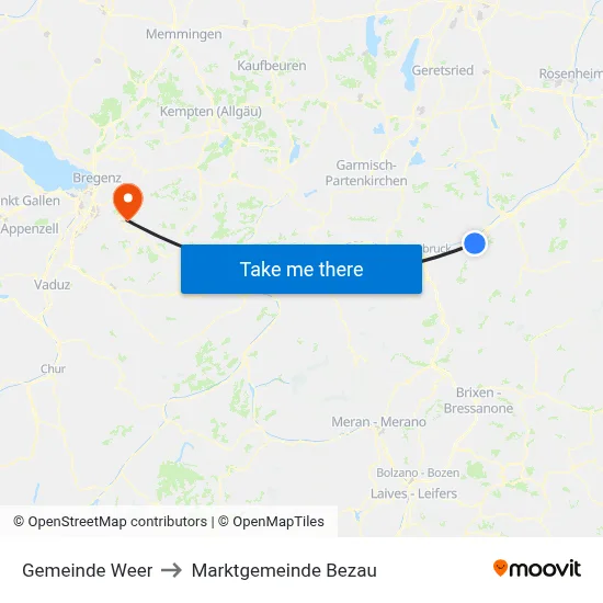 Gemeinde Weer to Marktgemeinde Bezau map