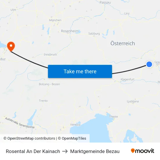 Rosental An Der Kainach to Marktgemeinde Bezau map