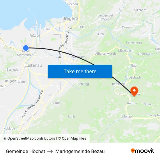 Gemeinde Höchst to Marktgemeinde Bezau map