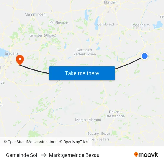 Gemeinde Söll to Marktgemeinde Bezau map