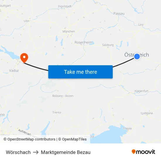 Wörschach to Marktgemeinde Bezau map