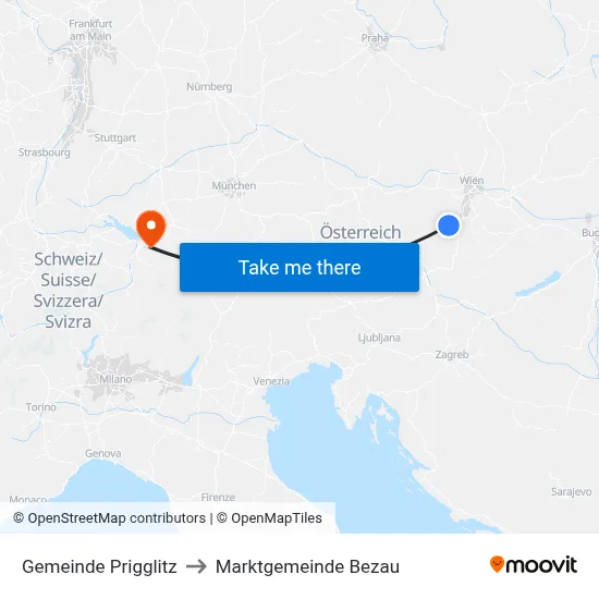 Gemeinde Prigglitz to Marktgemeinde Bezau map
