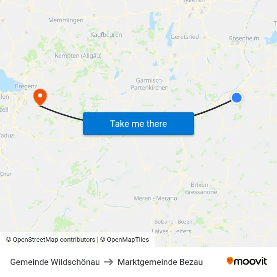 Gemeinde Wildschönau to Marktgemeinde Bezau map