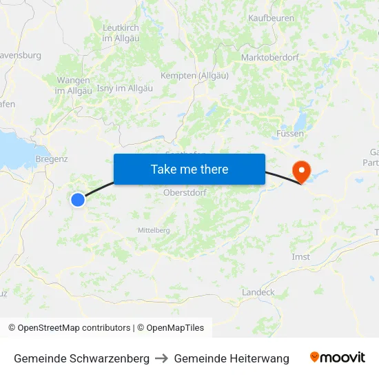 Gemeinde Schwarzenberg to Gemeinde Heiterwang map