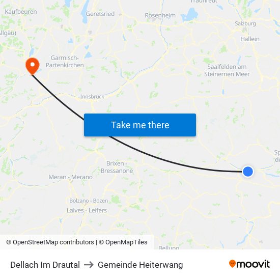 Dellach Im Drautal to Gemeinde Heiterwang map
