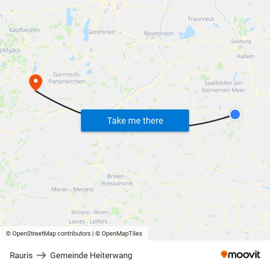 Rauris to Gemeinde Heiterwang map