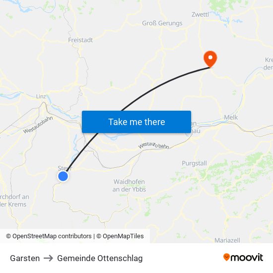 Garsten to Gemeinde Ottenschlag map