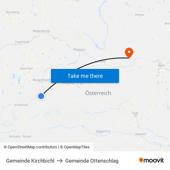 Gemeinde Kirchbichl to Gemeinde Ottenschlag map