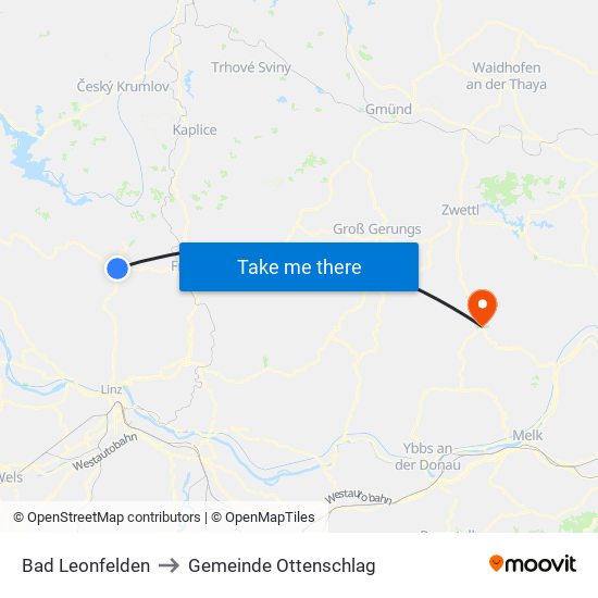 Bad Leonfelden to Gemeinde Ottenschlag map