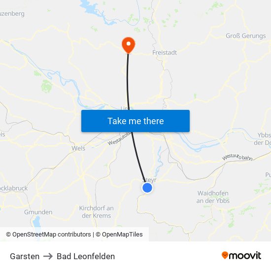 Garsten to Bad Leonfelden map