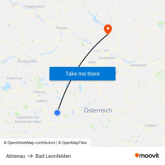 Abtenau to Bad Leonfelden map