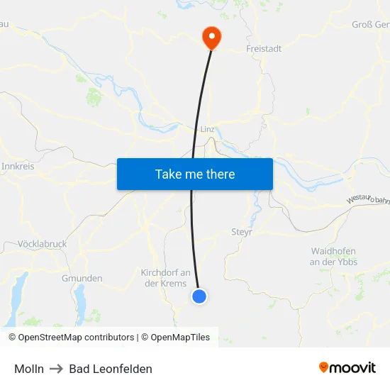 Molln to Bad Leonfelden map