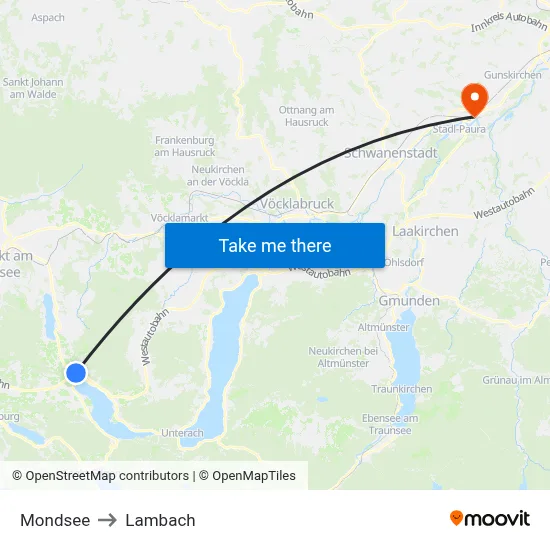 Mondsee to Lambach map