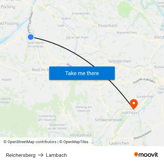 Reichersberg to Lambach map