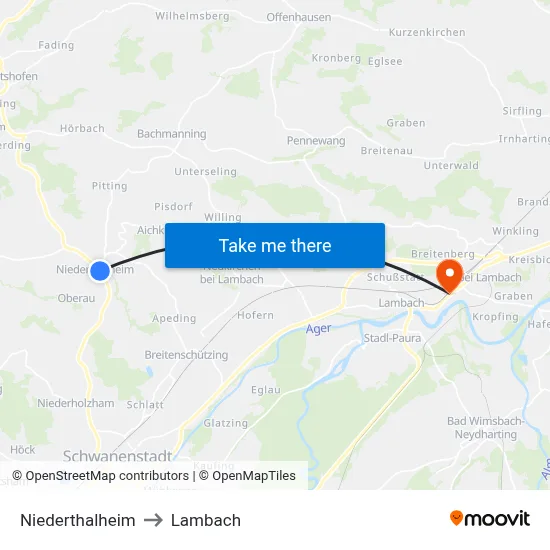 Niederthalheim to Lambach map