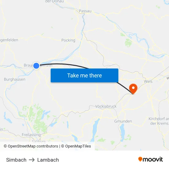 Simbach to Lambach map