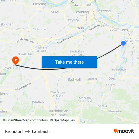 Kronstorf to Lambach map