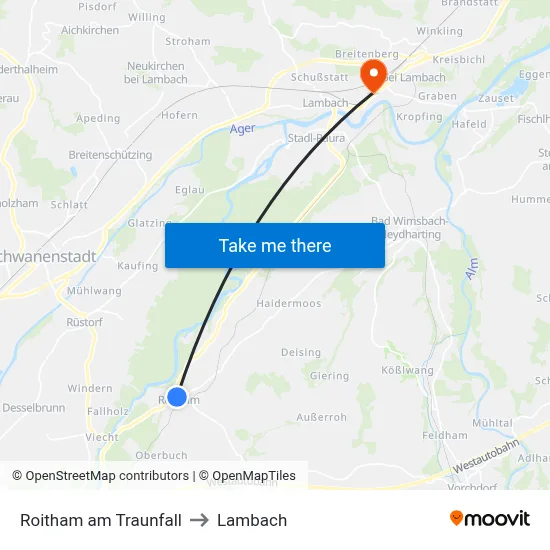 Roitham am Traunfall to Lambach map
