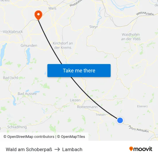 Wald am Schoberpaß to Lambach map