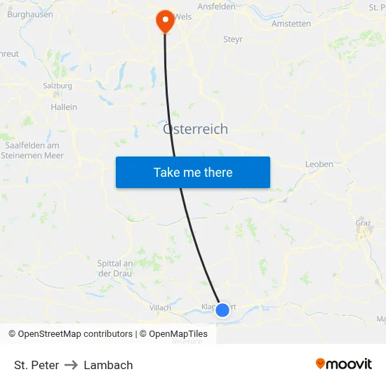 St. Peter to Lambach map