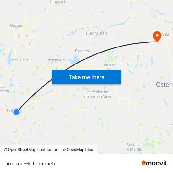 Amras to Lambach map