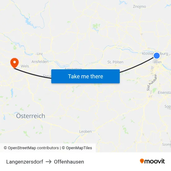 Langenzersdorf to Offenhausen map