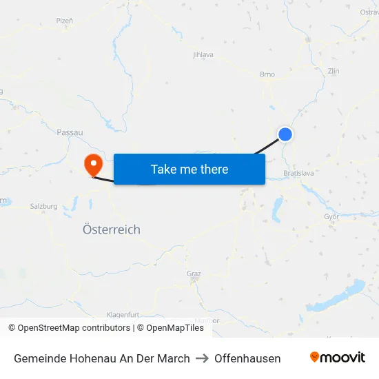 Gemeinde Hohenau An Der March to Offenhausen map