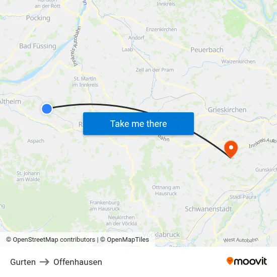 Gurten to Offenhausen map