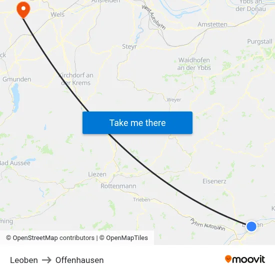 Leoben to Offenhausen map