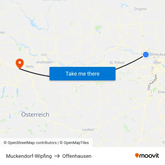 Muckendorf-Wipfing to Offenhausen map