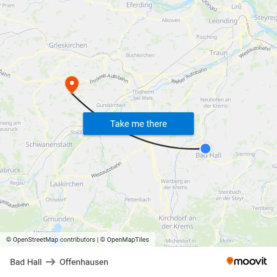 Bad Hall to Offenhausen map