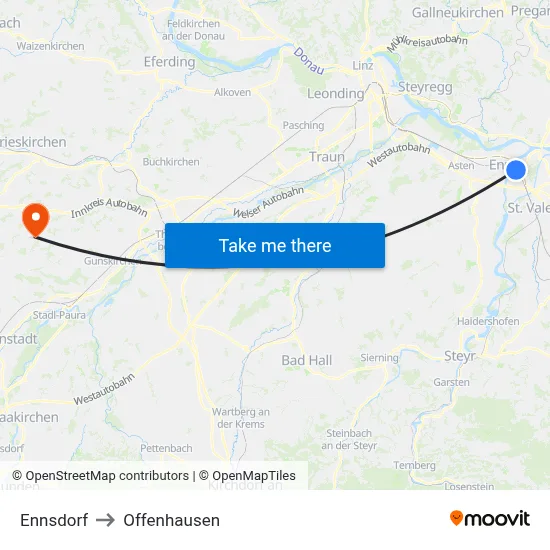 Ennsdorf to Offenhausen map