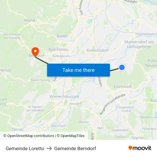 Gemeinde Loretto to Gemeinde Berndorf map