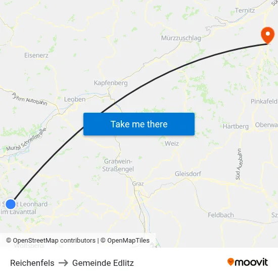 Reichenfels to Gemeinde Edlitz map