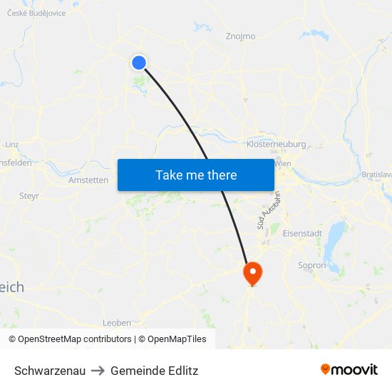 Schwarzenau to Gemeinde Edlitz map