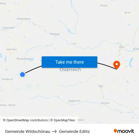 Gemeinde Wildschönau to Gemeinde Edlitz map