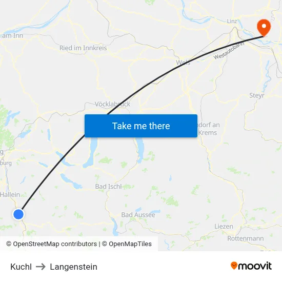 Kuchl to Langenstein map
