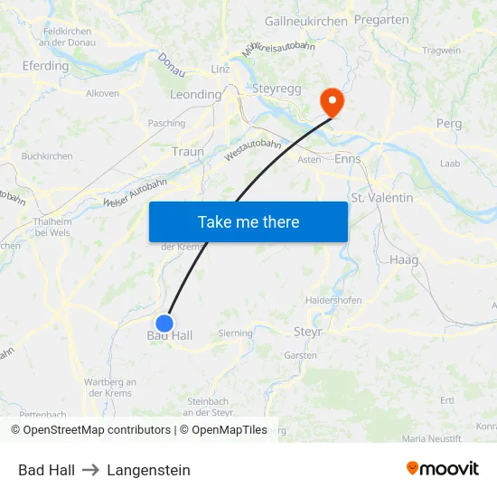 Bad Hall to Langenstein map