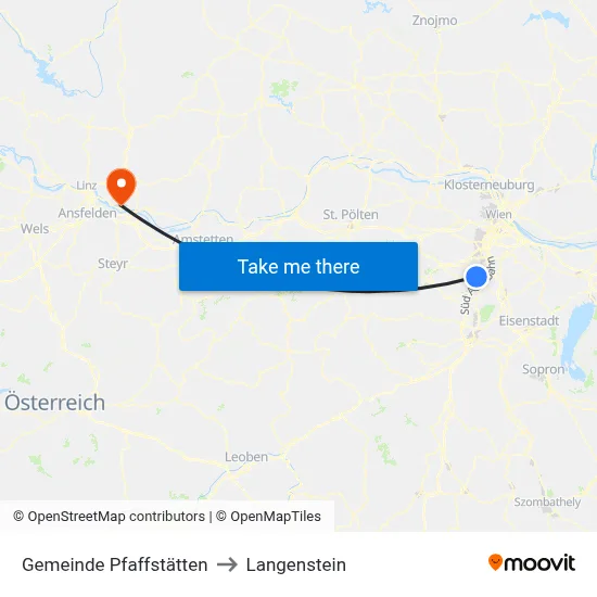 Gemeinde Pfaffstätten to Langenstein map
