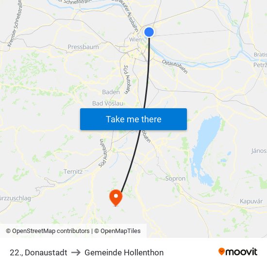 22., Donaustadt to Gemeinde Hollenthon map