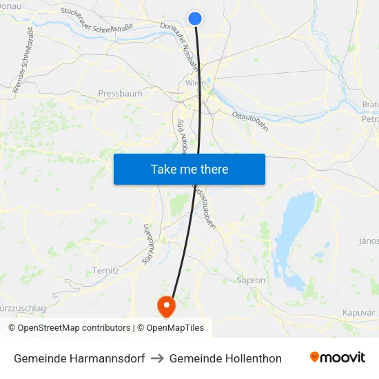 Gemeinde Harmannsdorf to Gemeinde Hollenthon map